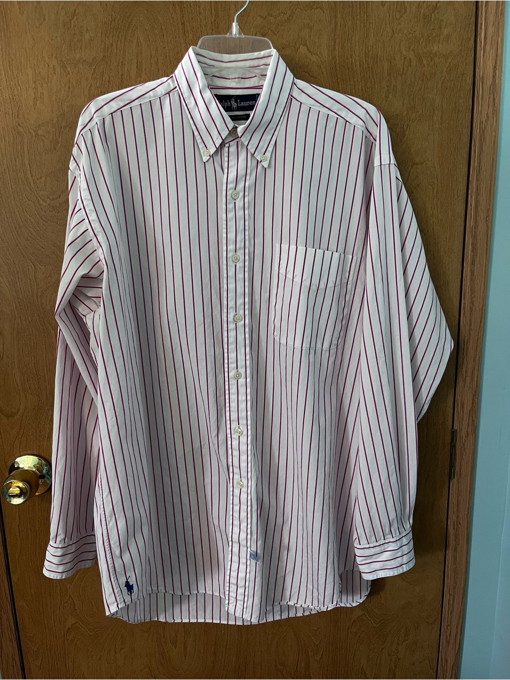 Ralph Lauren White Button-Down Shirt Red Stripes Chest Pocket Size Large EUC